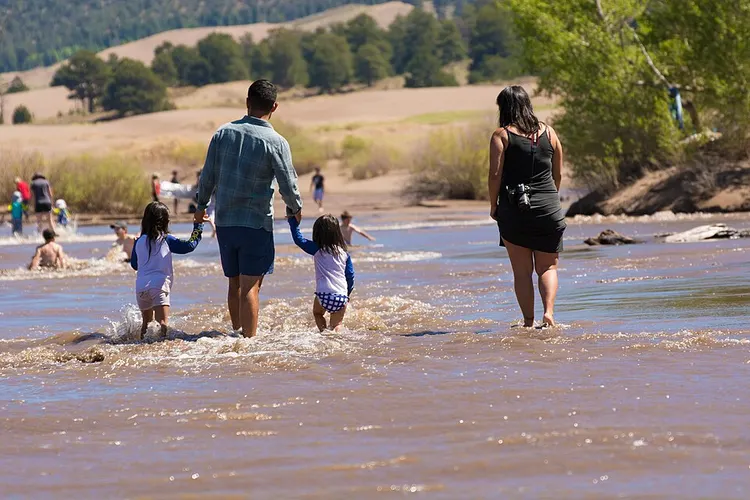 family walking park