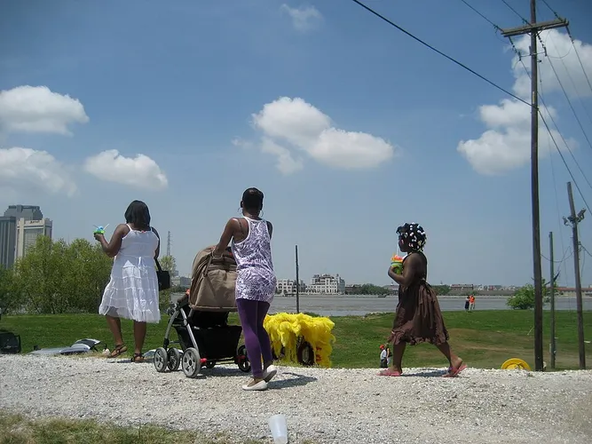 family walking park