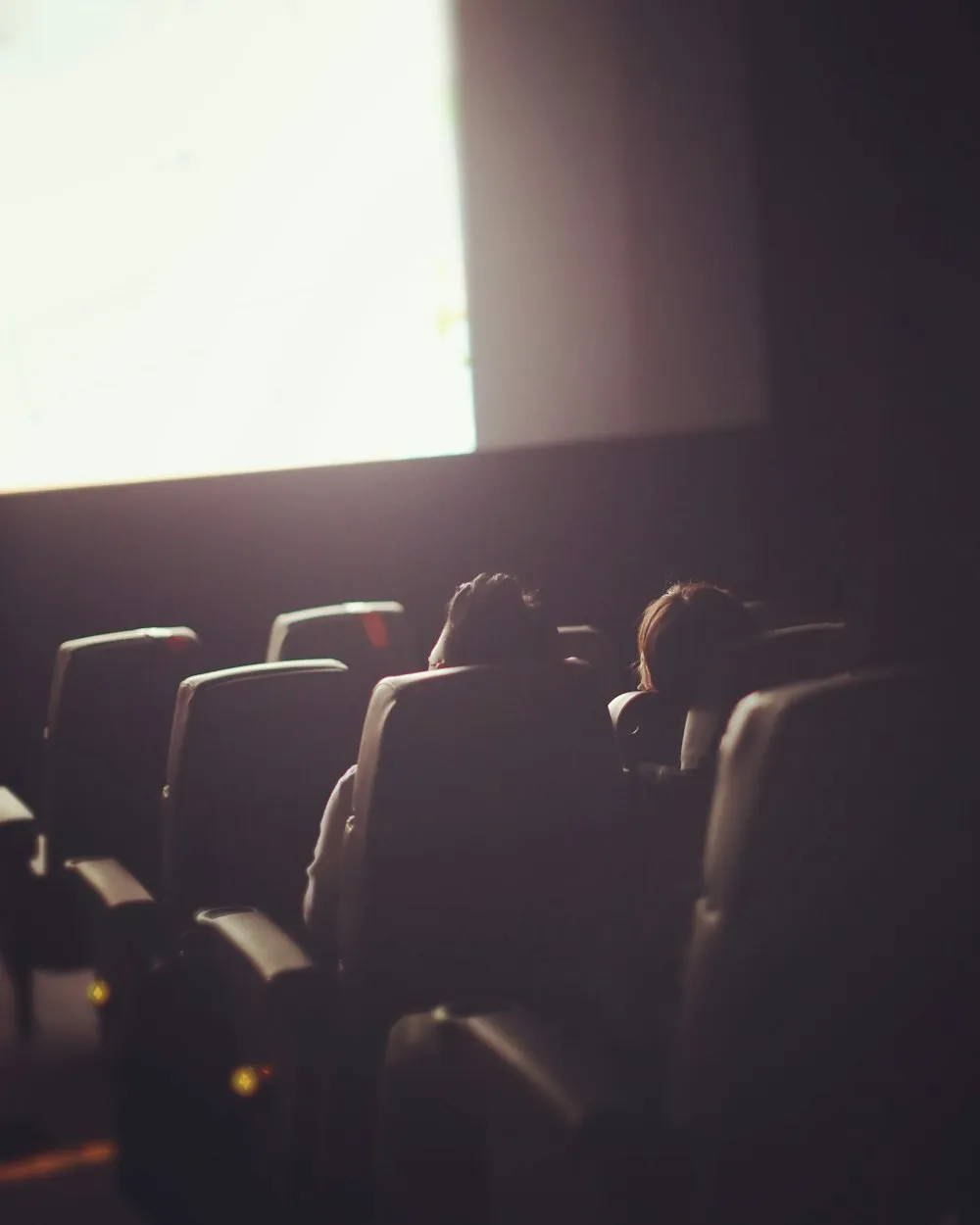 Two viewers watching a movie in a cinema