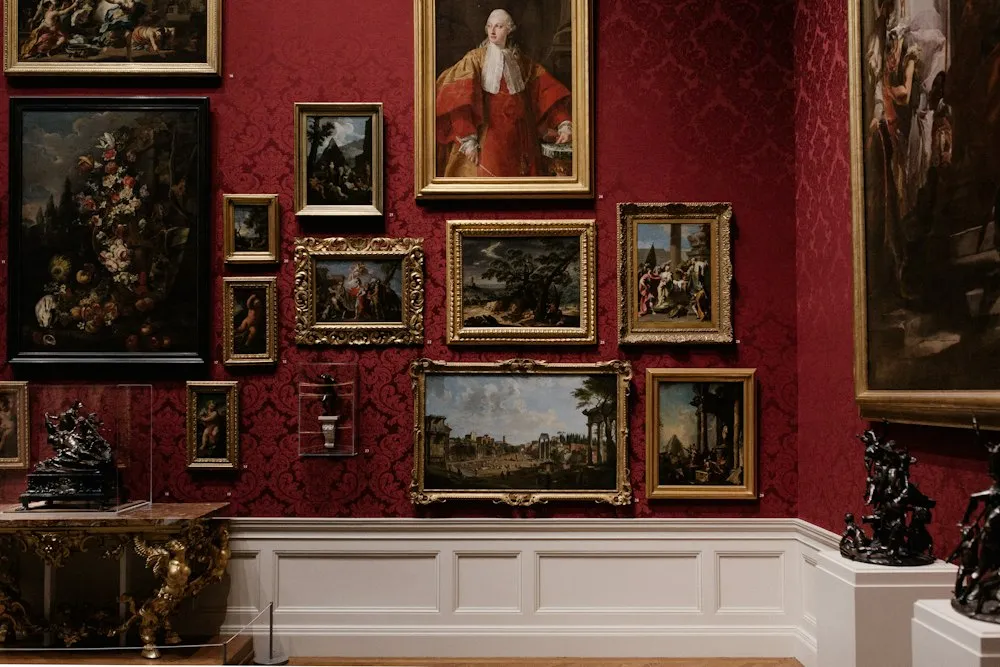 Artwork and picture frames in a museum