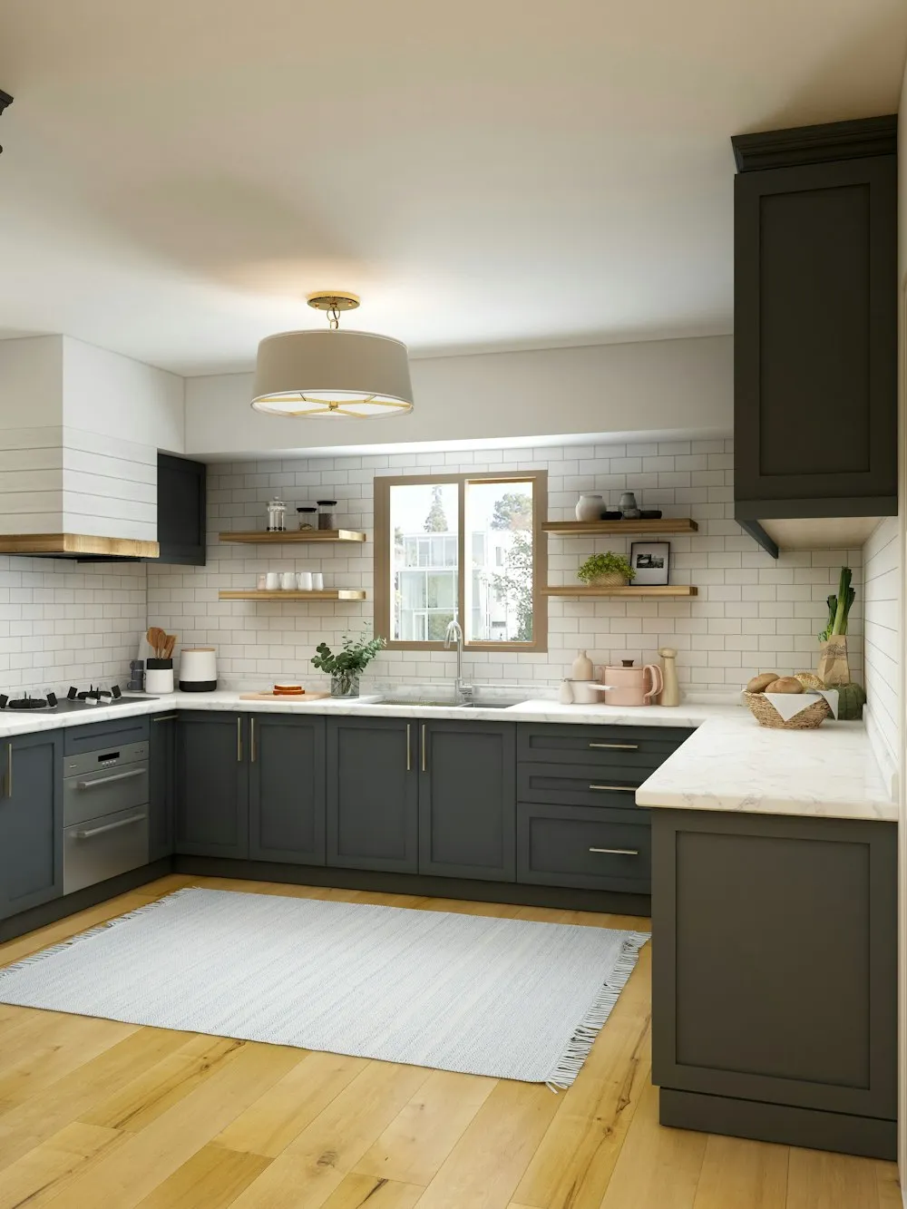 Kitchen with cabinets and counter